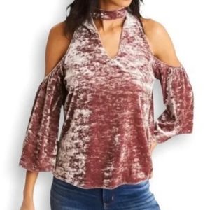 American eagle Outfitter Blush Pink Velour Crushed Velvet Cold Shoulder …
